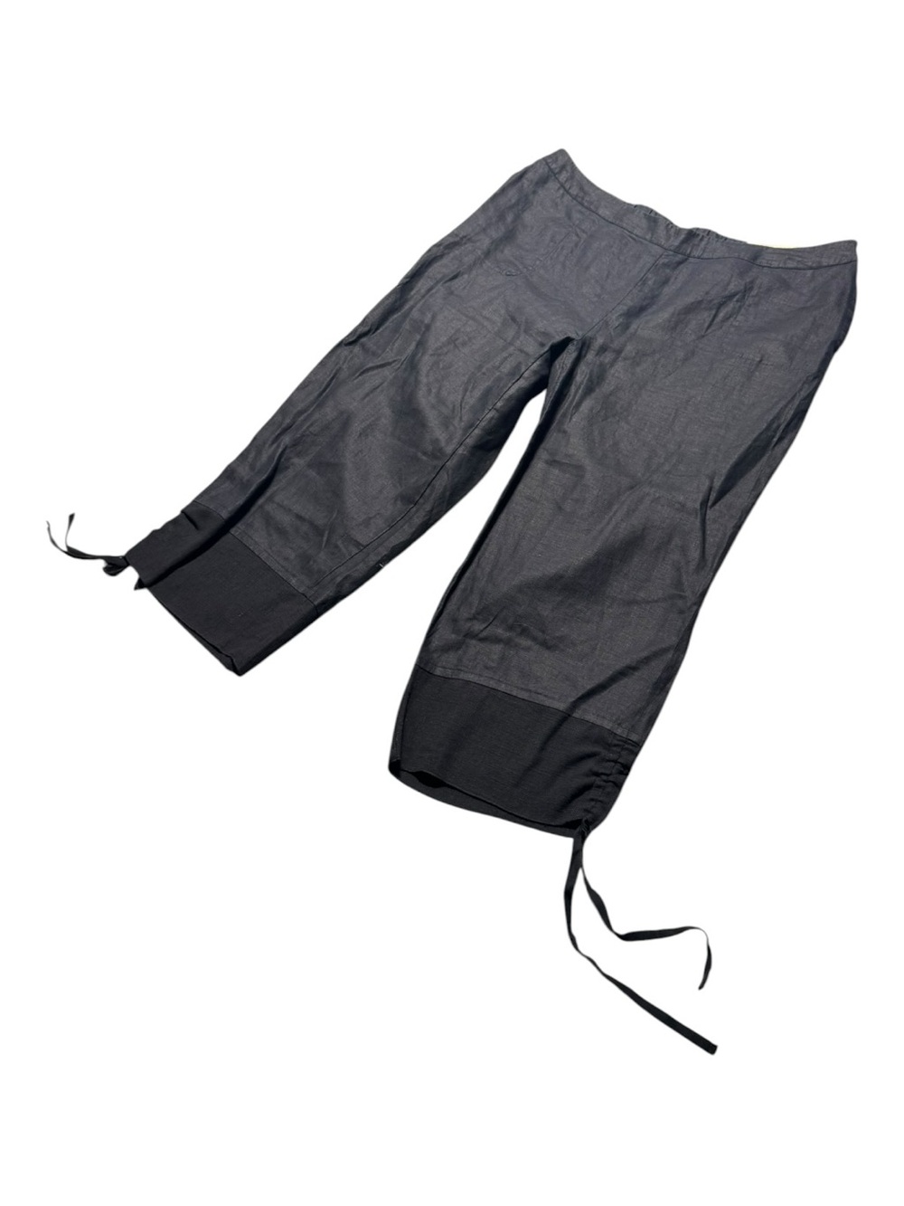NWT Soft Surroundings Women’s 1X Linen Black Cropped Wide-Leg Pants Drawstring - Picture 3 of 12